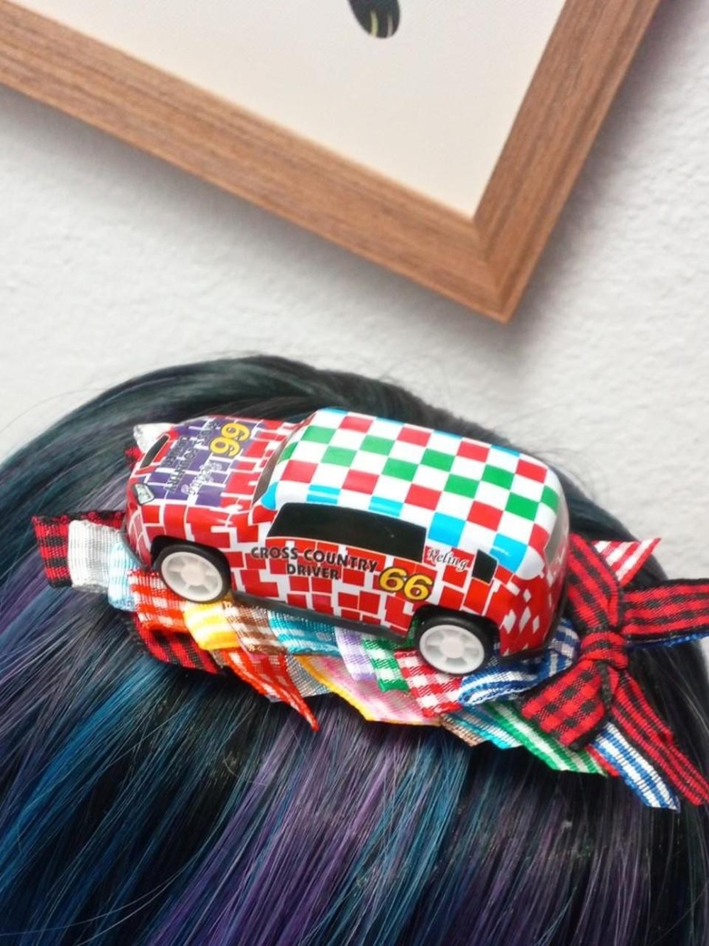 Red Checkered Toy Car Hair Clip